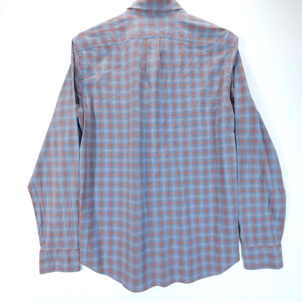 J. Crew Shirt Mens M Blue Brown Plaid Slim Fit Organic Cotton Stretch Streetwear